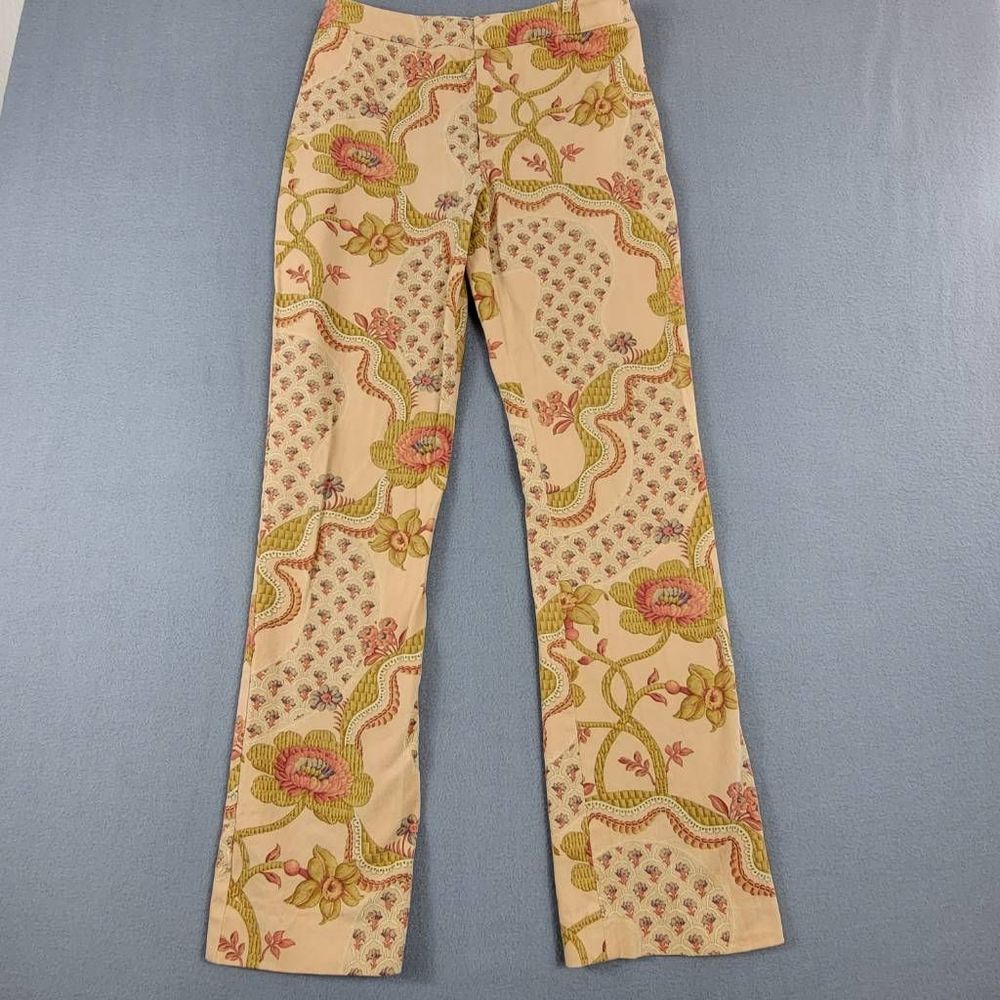 Womyn Womens Bootcut Pants Multicolor Beige Floral Stretch Zipper USA Retro 8